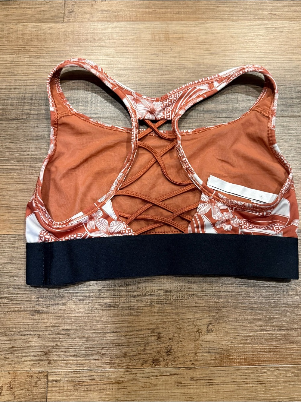 Victoria Sport Floral Rust Racerback Sports Bra with Black Underband Small - Picture 2 of 5